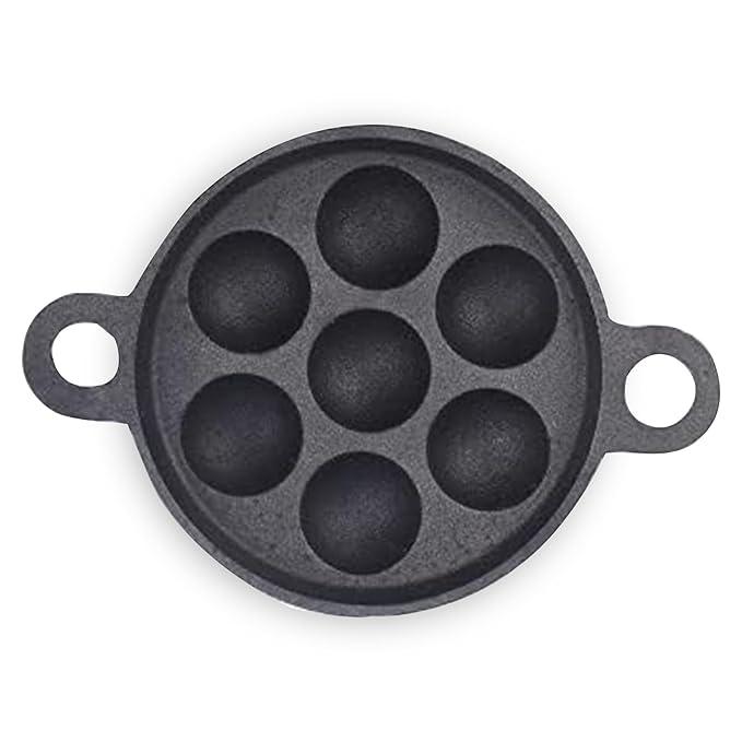 The Indus Valley Super Smooth Cast Iron Paniyaram Pan | 7pit, 19cm/7.4 inch, 2.2kg | Induction Friendly | Nonstick, Pre-Seasoned Appe/Paddu Pan, 100% Pure & Toxin-Free, No Chemical Coating