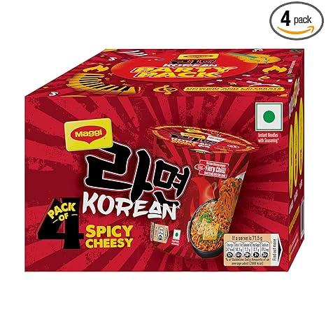 MAGGI Korean Spicy Cheesy Noodles, Instant Cuppa Noodles with Seasoning, Korean Cheesy Meets Fiery Chilli, 286 g (Pack of 4)